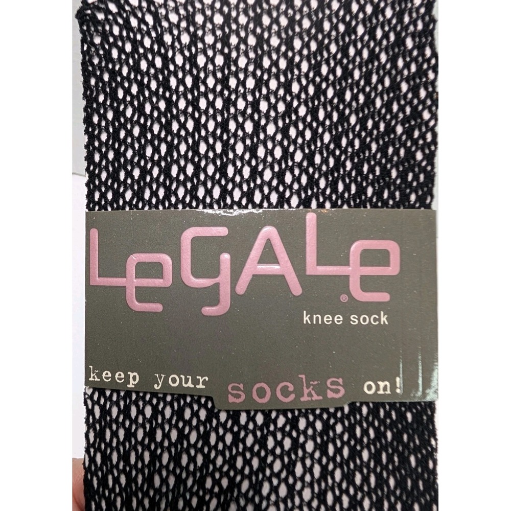 1 Pair NWT Vtg LeGale Black Fishnet‎ Knee Socks Nylon Spandex Y2K Goth Size 9-11